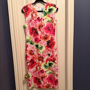 CeCe Vibrant Floral Midi Dress in Pink & Green